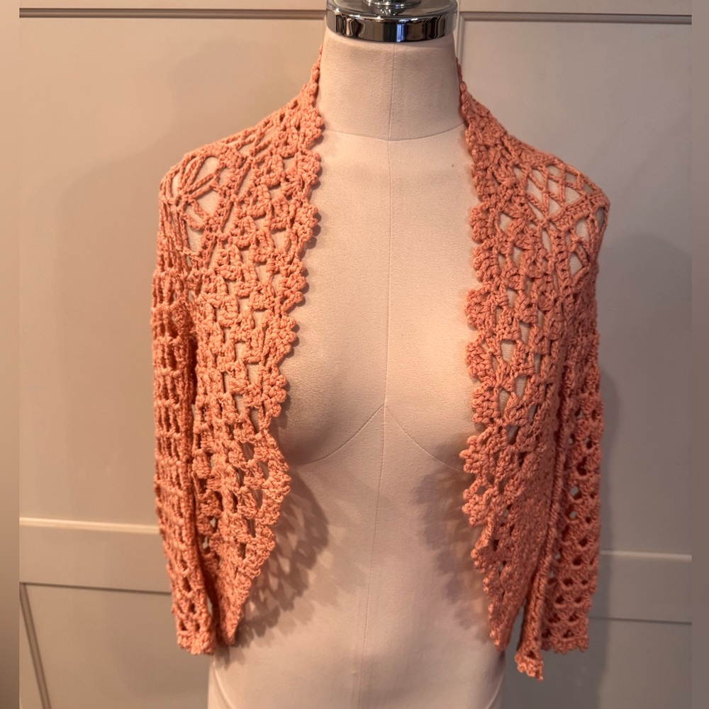 Crochet Open-Front Sweater in Pink
